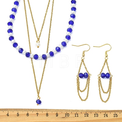 Rondelle 304 Stainless Steel & Glass Beaded Layered Necklace and Earring Set Set for Women SJEW-JS01384-01-1