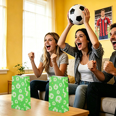 15Pcs Football Pattern Paper Bakery Bags ABAG-TA0002-32D-1
