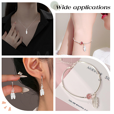 5Pcs 925 Sterling Silver Feather Charms with Jump Rings with 1Pc Double Sided Suede Fabric Silver Polishing Cloth FIND-BBC0015-94-1