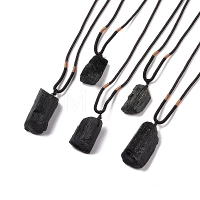Adjustable Natural Black Tourmaline Pendant Necklaces NJEW-P254-01-1