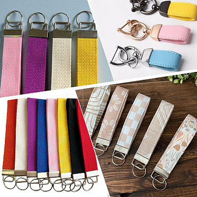 30Pcs 5 Colors Iron Ribbon Ends with Keychain Split Ring IFIN-GF0001-66-1