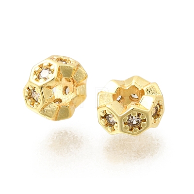 Hexagon Brass Micro Pave Clear Cubic Zirconia European Beads KK-Z156-01G-03-1