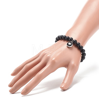 3Pcs 3 Style Natural Black Agate(Dyed) & Lava Rock & Synthetic Hematite Round Beaded Stretch Bracelets Set BJEW-JB08897-1