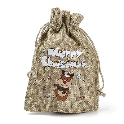 Christmas Printed Burlap Packing Pouches Drawstring Bags ABAG-Q053-02A-05-1