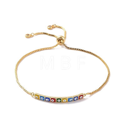 Enamel Rectangle with Evil Eye Link Slider Bracelet with Cubic Zirconia BJEW-E015-07G-M-1