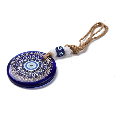 Flat Round with Evil Eye Lampwork Pendant Decoration HJEW-Z005-01G-1