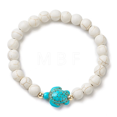 4Pcs Round Natural Amazonite & Lava Rock & Synthetic Turquoise Beaded Stretch Bracelets BJEW-JB10269-1