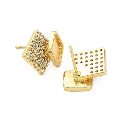 Rhombus Brass Micro Pave Clear Cubic Zirconia Stud Earring Findings KK-D102-03G-1