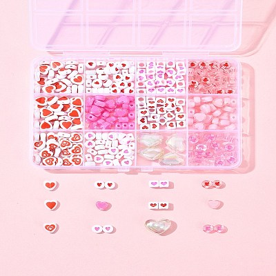 385Pcs Valentine's Day Theme Opaque/Transparent Acrylic Beads MACR-FS0001-93-1