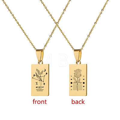 12 Constellation Stainless Steel Tarot Card Engraved Pendant Cable Chain Necklaces PW-WG94DCE-05-1