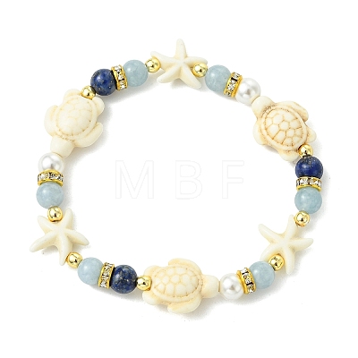 Shell Pearl & Natural & Synthetic Mixed Gemstone Beads Stretch Bracelets for Women BJEW-JB13898-01-1