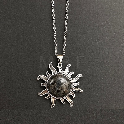 Natural Larvikite Sun Pendant Alloy Chain Vintage Necklaces WB3716-13-1