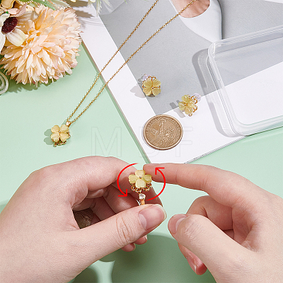 Brass Cat Eye Rotatable Clover Stud Earrings & Cuff Ring Ring & Titanium Steel Pendant Necklace SJEW-UN0001-25-1