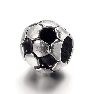 Large Hole FootBall/Soccer Ball Alloy Enamel European Beads MPDL-L013-02B-1
