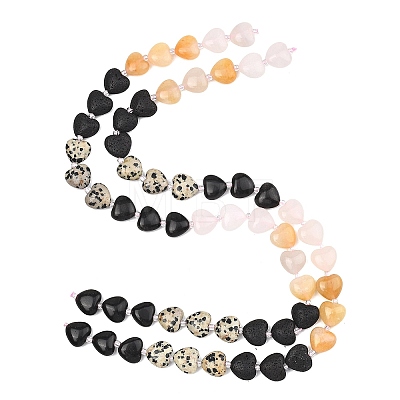 Gradient Color Natural Lava Rock & Pink Aventurine & Topaz Jade & Dalmatian Jasper & Black Obsidian Beads Strands G-B185-A01-1