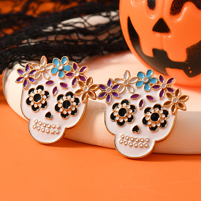 Halloween Skull Alloy Enamel Stud Earrings RR3201-3-1