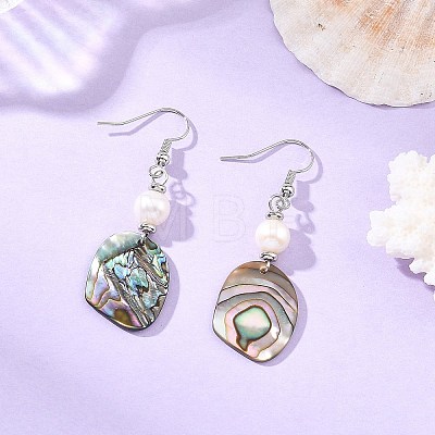 Natural Cultured Freshwater Pearl & Abalone Shell/Paua Shell Beads Dangle Earrings EJEW-JE07313-02-1