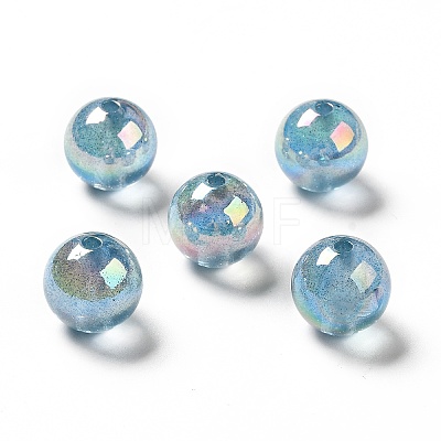 UV Plating Transparent Rainbow Iridescent Acrylic Beads OACR-D010-01E-1