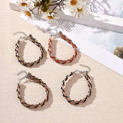 Cowhide Leather Braided Weave Cord Bracelets with Brass Clasp for Women BJEW-JB09109-1