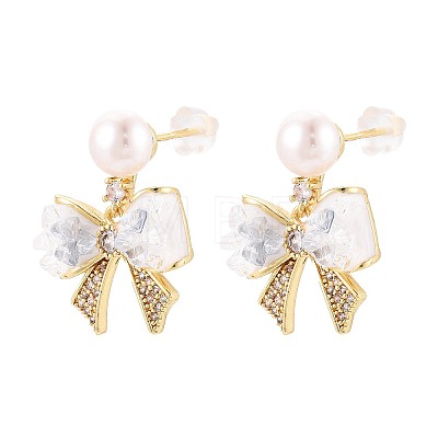 Bowknot Brass Micro Pave Clear Cubic Zirconia Dangle Stud Earrings PEAR-N017-07C-1