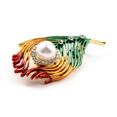 Feather Alloy Brooch with Resin Pearl JEWB-O009-10-1