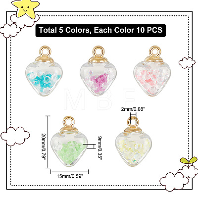   50Pcs 5 Colors Luminous Glass Pendants GLAA-PH0002-59-1