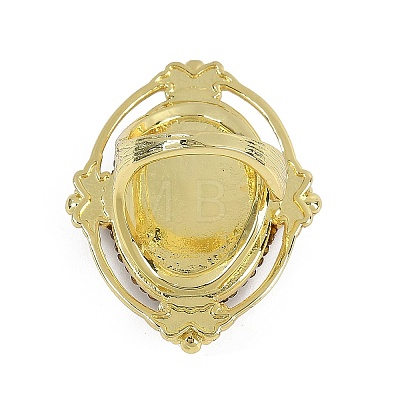 Oval with Buddha Brass Glass Finger Rings RJEW-P128-01G-1