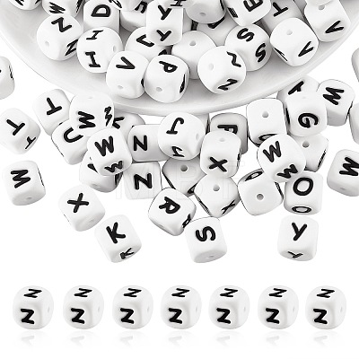 20Pcs White Cube Letter Silicone Beads 12x12x12mm Square Dice Alphabet Beads with 2mm Hole Spacer Loose Letter Beads for Bracelet Necklace Jewelry Making JX432Z-1