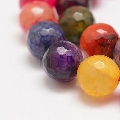 Faceted Natural Dragon Veins Fire Crackle Agate Beads Strands G-F447-10mm-F01-1