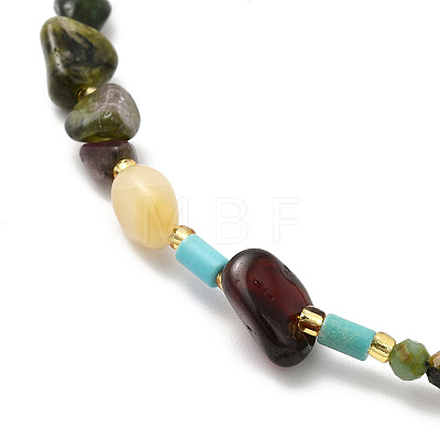 Natural Topaz Jade & Tourmaline Chips & Pearl Beaded Necklace NJEW-G099-03G-1