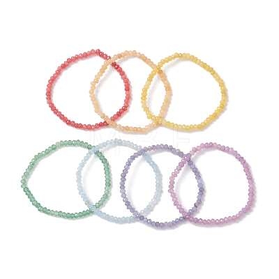 7Pcs Dyed Natural Malaysia Jade Rondelle Beads Stretch Bracelets for Women BJEW-JB13048-1