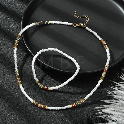 Glass Seed Beaded Necklace & Stretch Bracelet SJEW-JS01285-1
