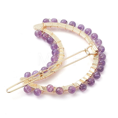 2Pcs Moon & Star Alloy with Natural Amethyst Hollow Hair Barrettes PHAR-JH00105-02-1