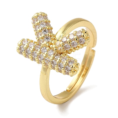 Rack Plating Letter Brass Micro Pave Clear Cubic Zirconia Adjustable Rings for Women KK-S391-03G-K-1