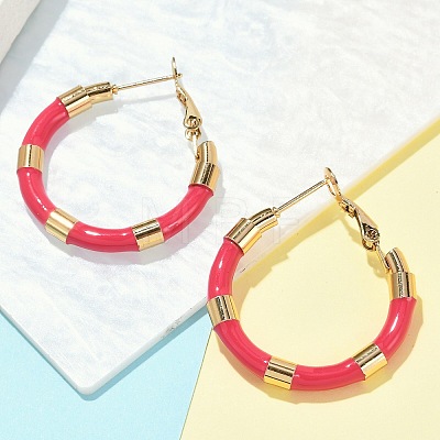 PVD Vacuum Plating 201 Stainless Steel Enamel Hoop Earrings for Women EJEW-B016-33G-1