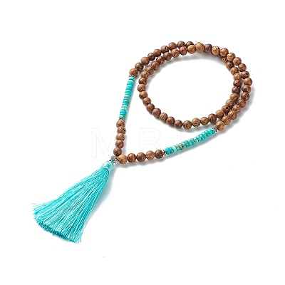 Tassel Nylon Big Pendant Necklace for Girl Women NJEW-JN03695-1