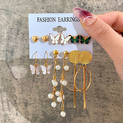 Alloy & Plastic Pearl Earring Sets WG17A46-03-1