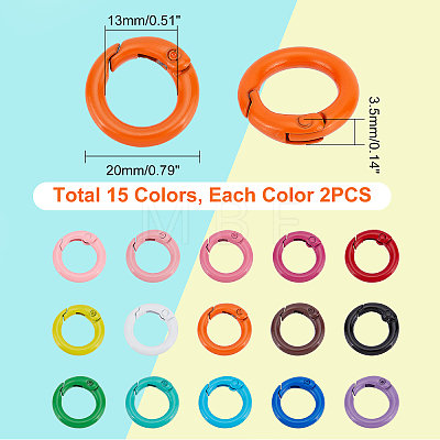   30Pcs 15 Colors Zinc Alloy Spring Gate Rings FIND-PH0006-47-1