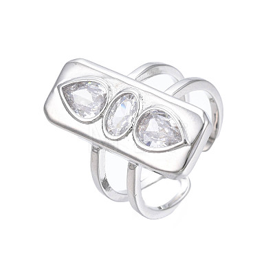 Cubic Zirconia Rectangle Open Cuff Ring RJEW-N037-015-01P-1