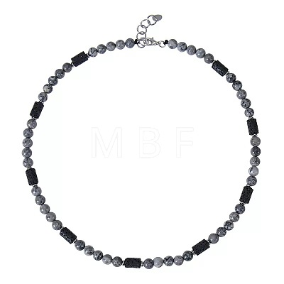 6MM Round Natural Map Stone and Column Natural Lava Rock Beaded Necklaces for Women Men LS-LV4865-3-1