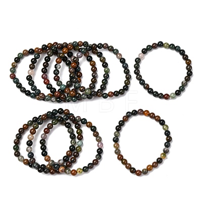 Natural Indian Agate Beaded Stretch Bracelets BJEW-D446-B-46-1