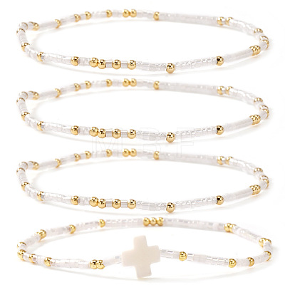 4Pcs Vintage Cylinder Seed Beads &  Brass Beaded Bracelet Sets VC6317-6-1