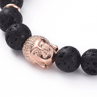 Buddha Natural  Lava Rock Beads Stretch Bracelets BJEW-JB04977-01-1
