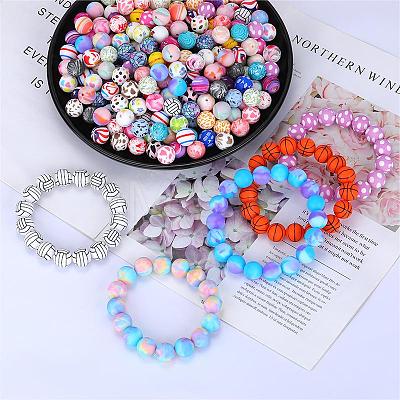 Printed Round with Baseball Pattern Silicone Focal Beads SI-JX0056A-112-1