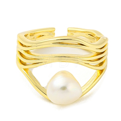 Natural Pearl Open Cuff Ring RJEW-H220-21G-1