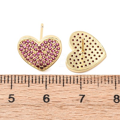 Heart Brass Micro Pave Cubic Zirconia Stud Earrings EJEW-H178-01G-1