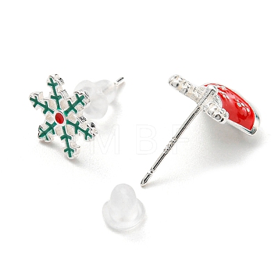 Christmas Theme Brass Asymmetrical Earrings EJEW-D062-01C-S-1