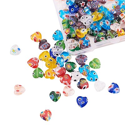 Heart Handmade Millefiori Glass Beads LK-CJ0001-08-1