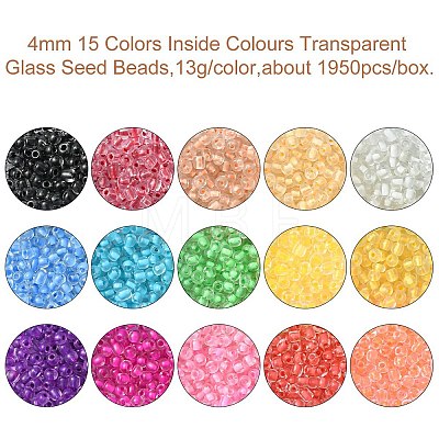 195G 15 Colors 6/0 Transparent Glass Seed Beads SEED-YW0002-45-1