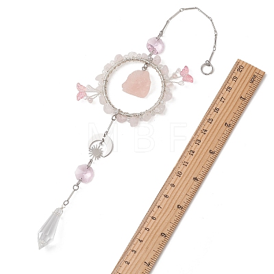 3Pcs 3 Styles Natural Green Aventurine & Rose Quartz & Topaz Jade & Citrine & Glass Suncatcher HJEW-TA00454-1